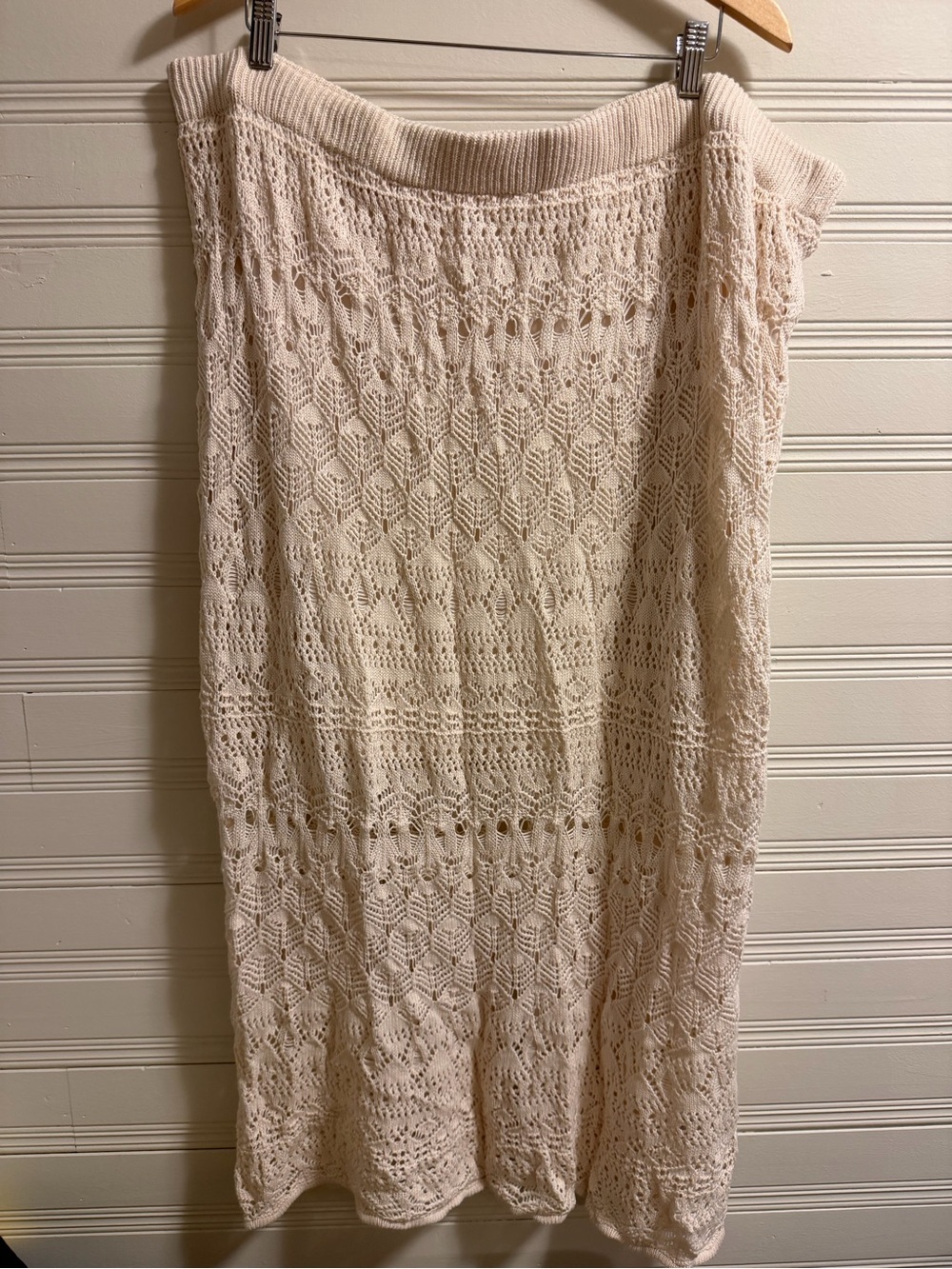 And Now This Cream Open Knit Lace Midi Skirt Lined Women’s 3X Boho Cottagecore